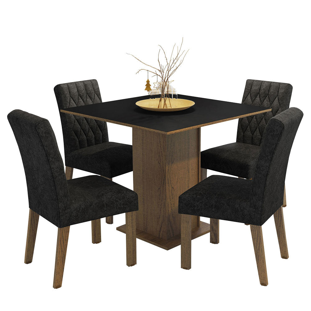 Juego de Comedor con Tapa de Madera 4 Sillas Marrón/Negro/Oxford Livia