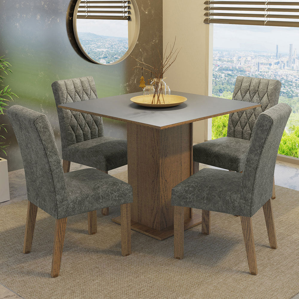 Juego de Comedor Mesa con Tapa de Madera 4 Sillas Marrón/Gris/Plata Livia Madesa