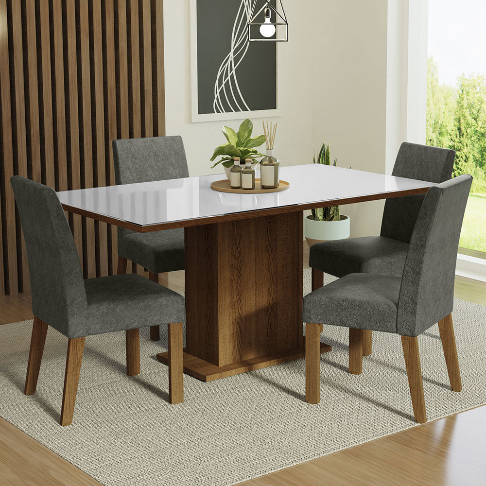 Juego de Comedor Mesa Tapa de Vidrio 4 Sillas Marrón/Blanco/Silver Avril Madesa