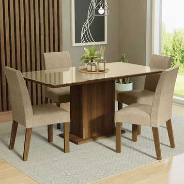 Juego de Comedor con Vidrio Sobrepuesto 4 Sillas Marrón/Crema/Imperial Avril Madesa
