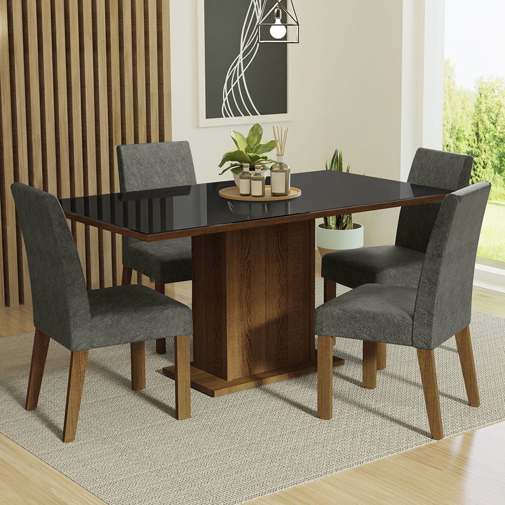 Juego de Comedor con Mesa de Tapa de Vidrio y 4 Sillas Avril Madesa