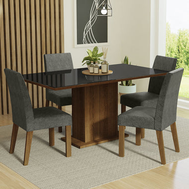 Juego de Comedor con Vidrio Sobrepuesto 4 Sillas Marrón/Negro/Silver Avril Madesa