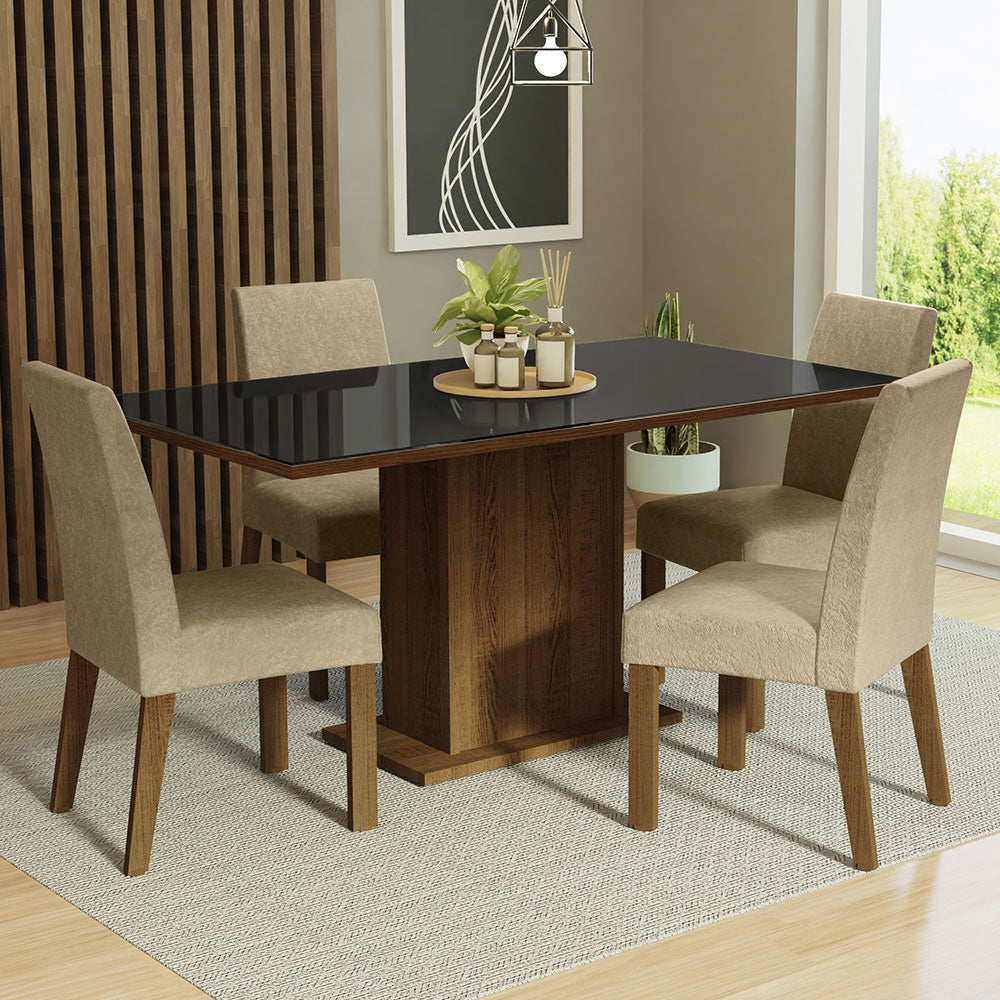 Juego de Comedor Mesa con Tapa de Vidrio 4 Sillas Marrón/Negro/Imperial Avril Madesa