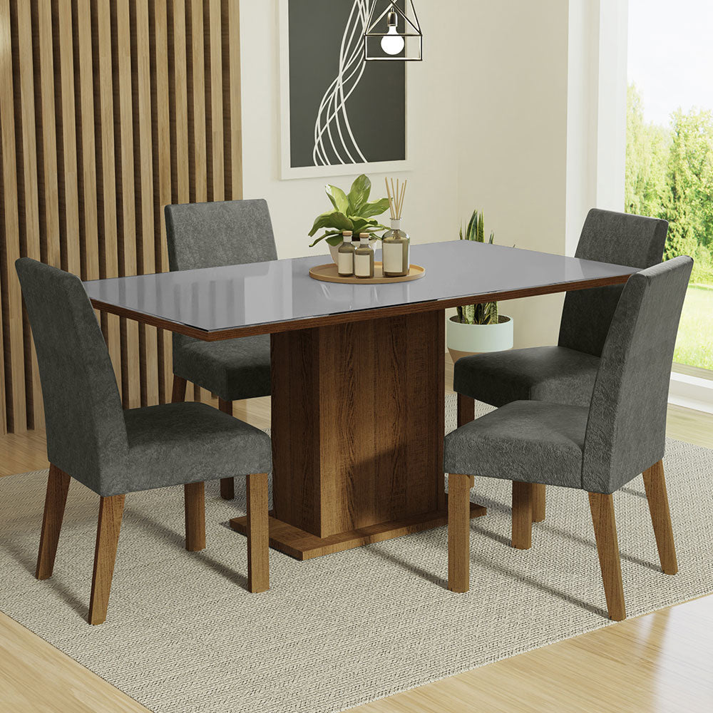 Juego de Comedor con Mesa de Vidrio y 4 Sillas Avril Madesa