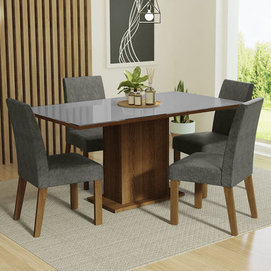 Juego de Comedor con Vidrio Sobrepuesto 4 Sillas Marrón/Gris/Silver Avril Madesa