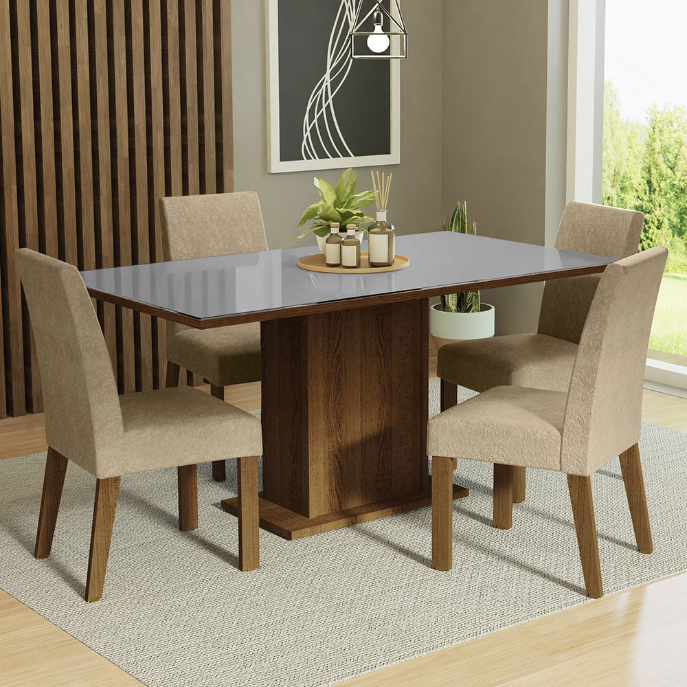 Juego de Comedor Mesa con Tapa de Vidrio 4 Sillas Marrón/Gris/Imperial Avril Madesa