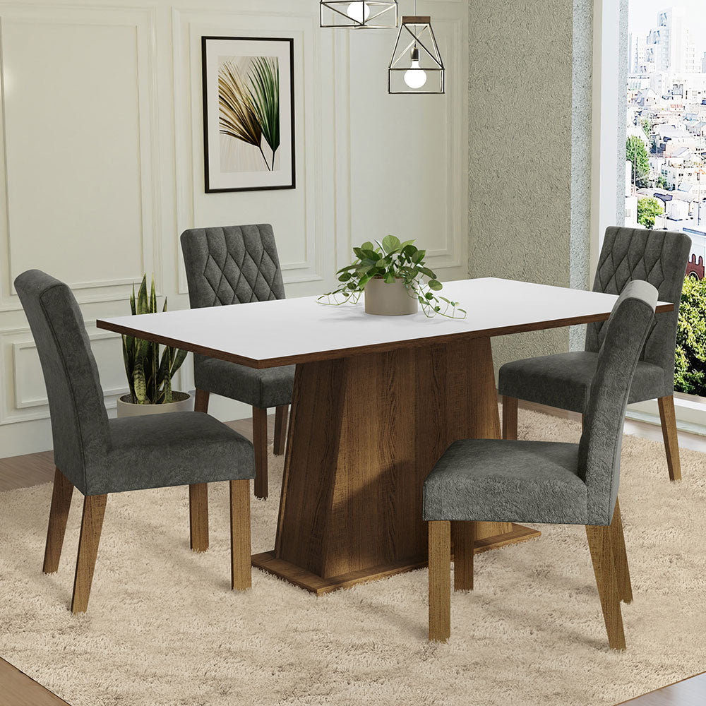 Juego de Comedor Mesa Tapa de Madera 4 Sillas Marrón/Blanco/Silver Ashley Madesa