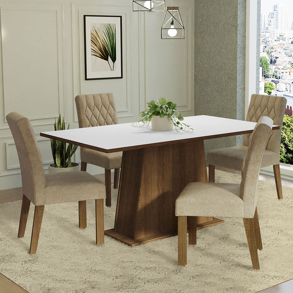 Juego de Comedor Mesa Tapa de Madera 4 Sillas Marrón/Blanco/Imperial Ashley Madesa