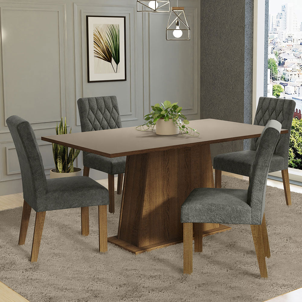 Juego de Comedor Mesa con Tapa de Madera 4 Sillas Marrón/Crema/Plata Ashley Madesa