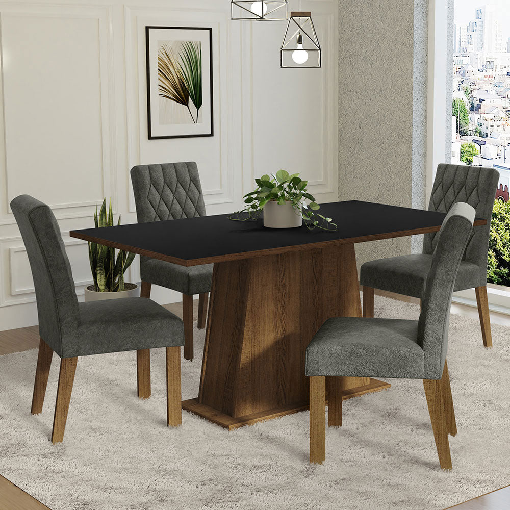Juego de Comedor 4 Sillas Marrón/Negro/Silver Ashley Madesa