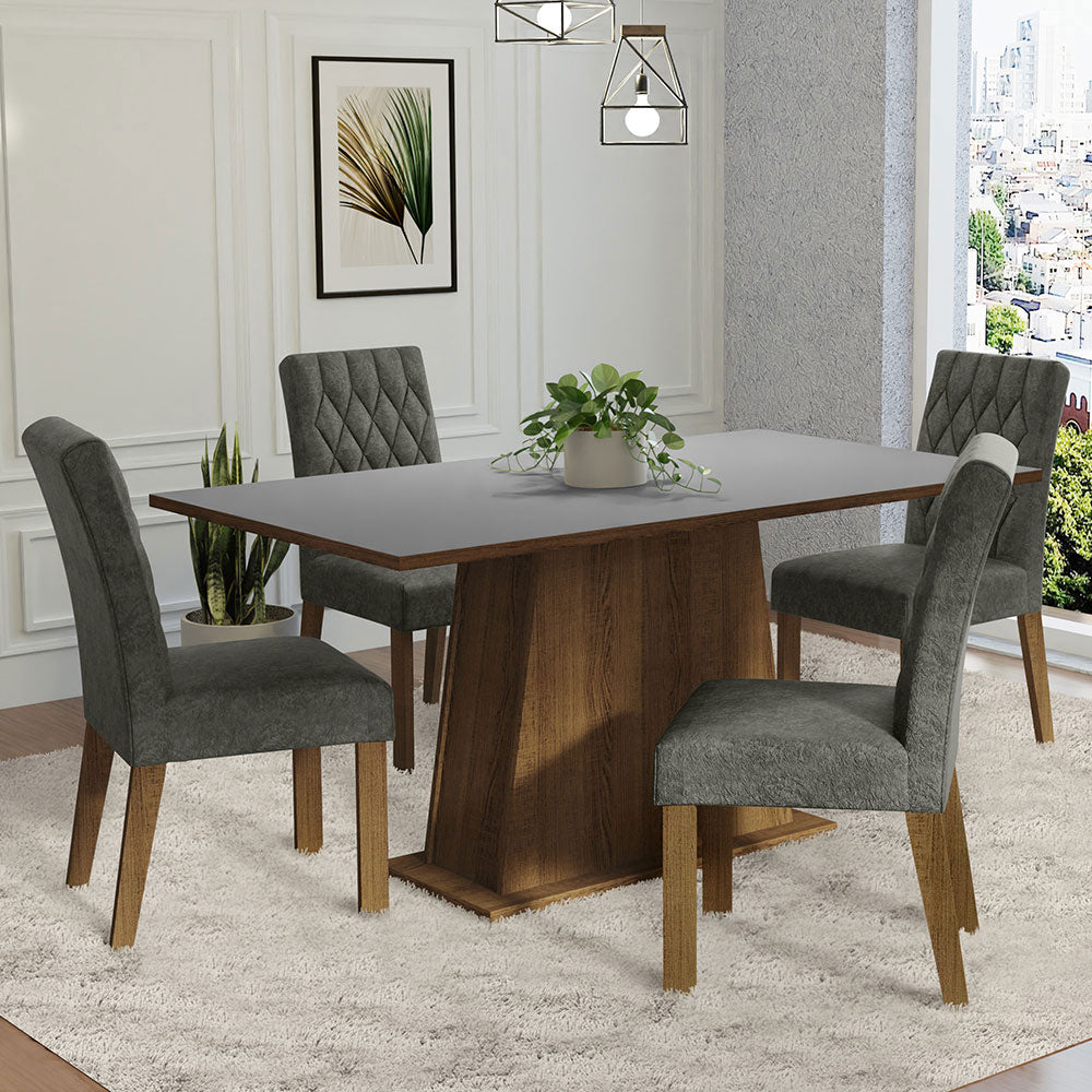 Juego de Comedor 4 Sillas Marrón/Gris/Silver Ashley Madesa