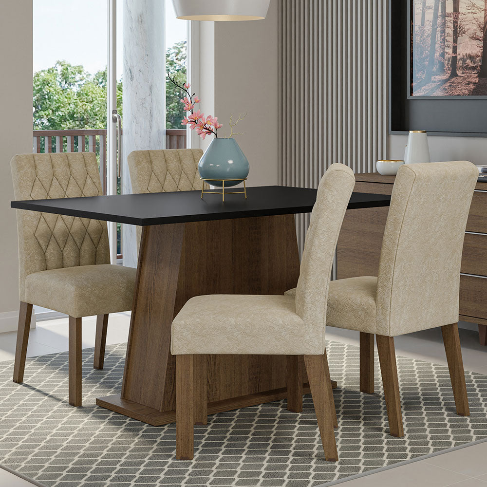 Juego de Comedor Mesa Tapa de Madera 4 Sillas Marrón/Negro/Imperial Fiona Madesa