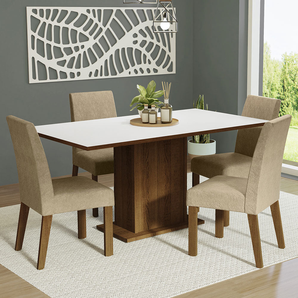 Juego de Comedor Mesa Tapa de Madera 4 Sillas Marrón/Blanco/Imperial Keila Madesa