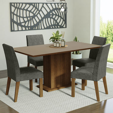 Juego de Comedor 4 Sillas Marrón/Silver Keila Madesa