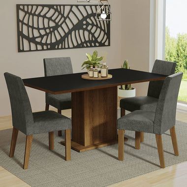 Juego de Comedor 4 Sillas Marrón/Negro/Silver Keila Madesa