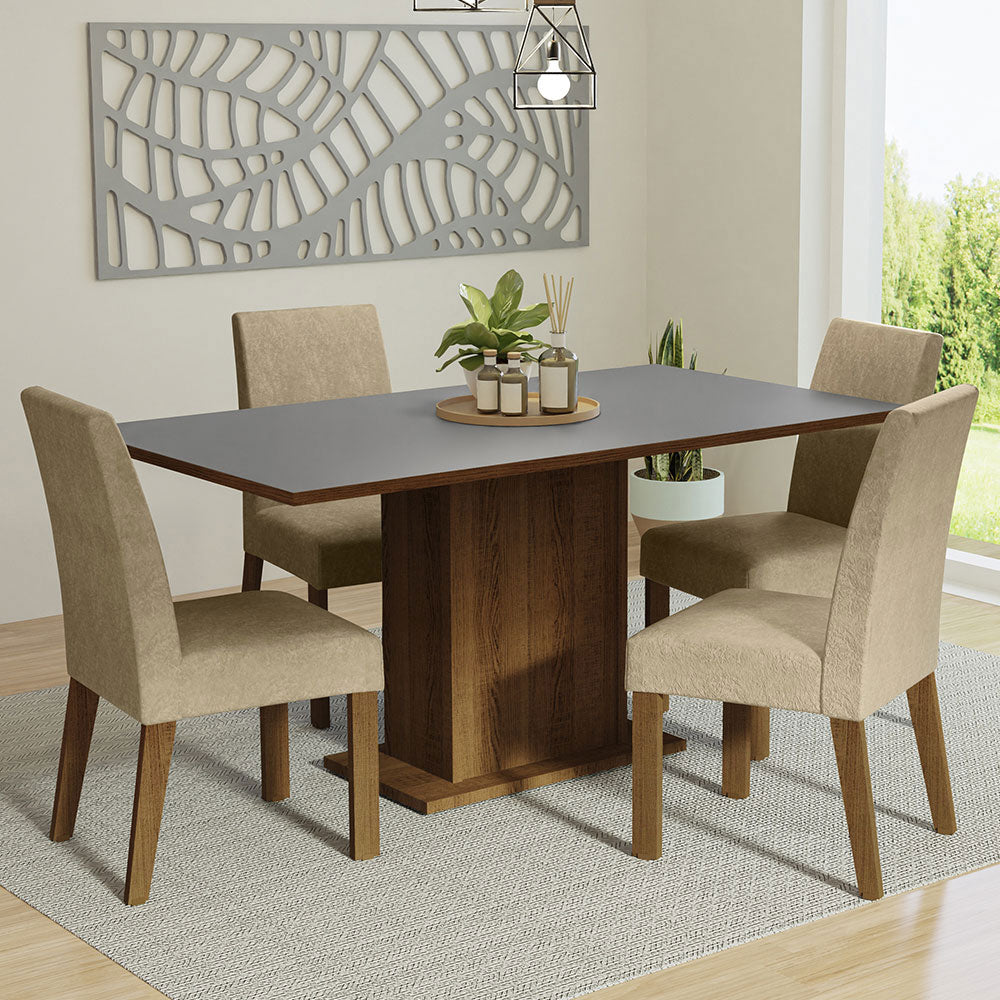 Juego de Comedor Mesa con Tapa de Madera 4 Sillas Marrón/Gris/Imperial Keila Madesa