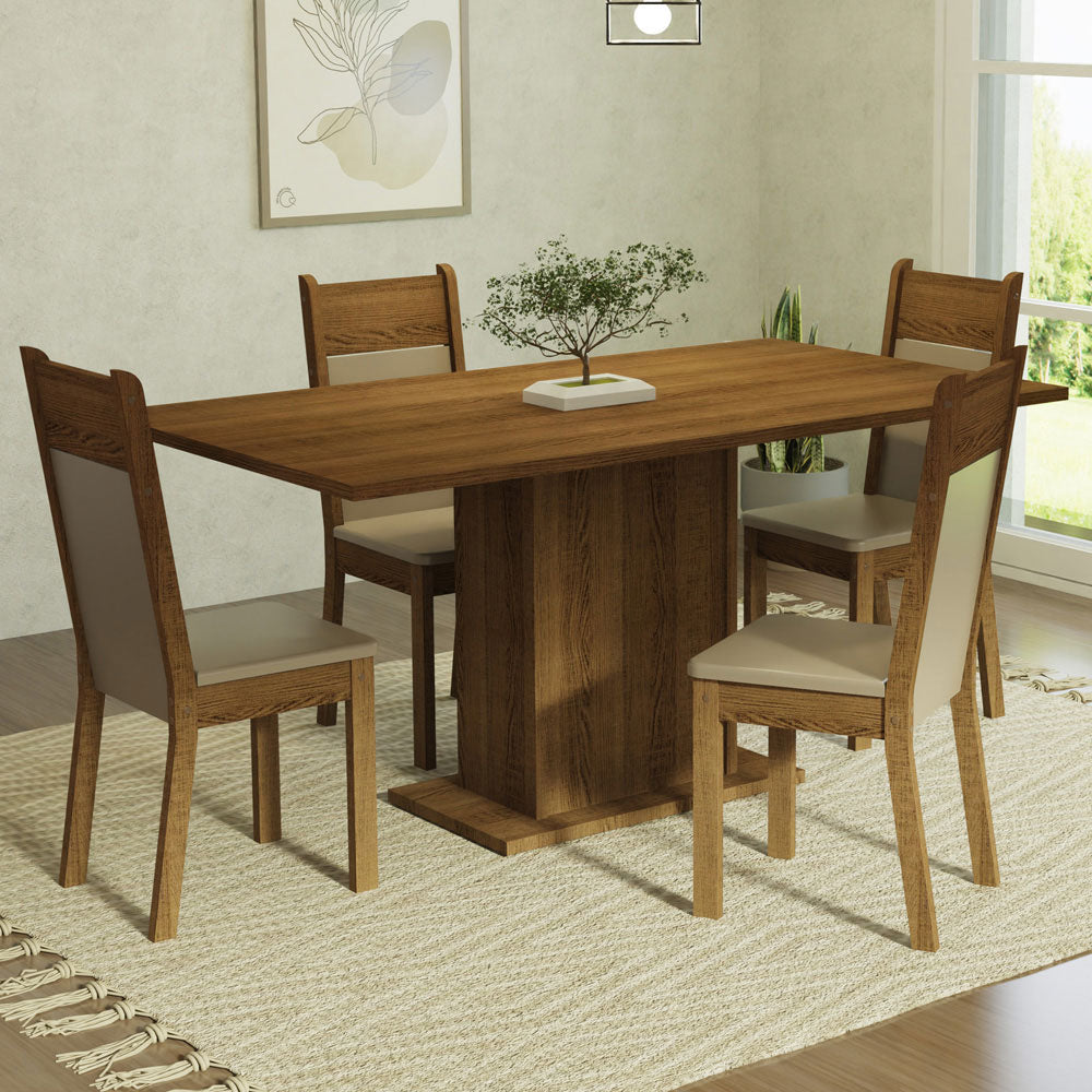 Juego de Comedor Mesa con Tapa de Madera 4 Sillas Marrón/Crema/Beige Elisa Madesa