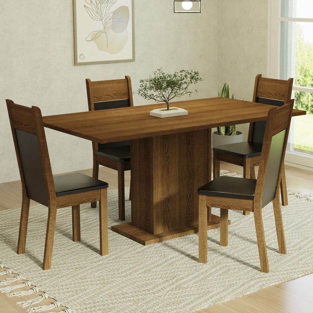 Juego de Comedor Mesa con Tapa de Madera 4 Sillas Marrón/Negro Elisa Madesa
