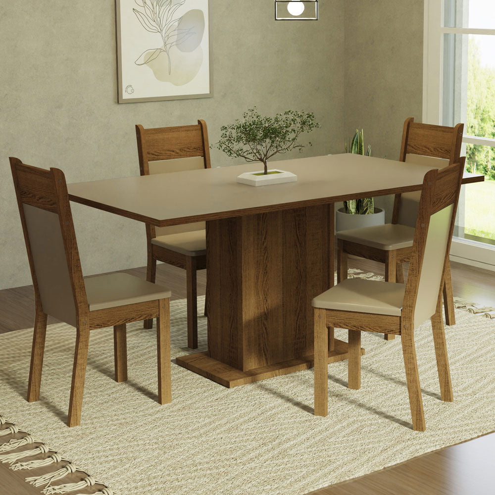 Juego de Comedor Mesa con Tapa de Madera 4 Sillas Crema/Marrón/Beige Elisa Madesa