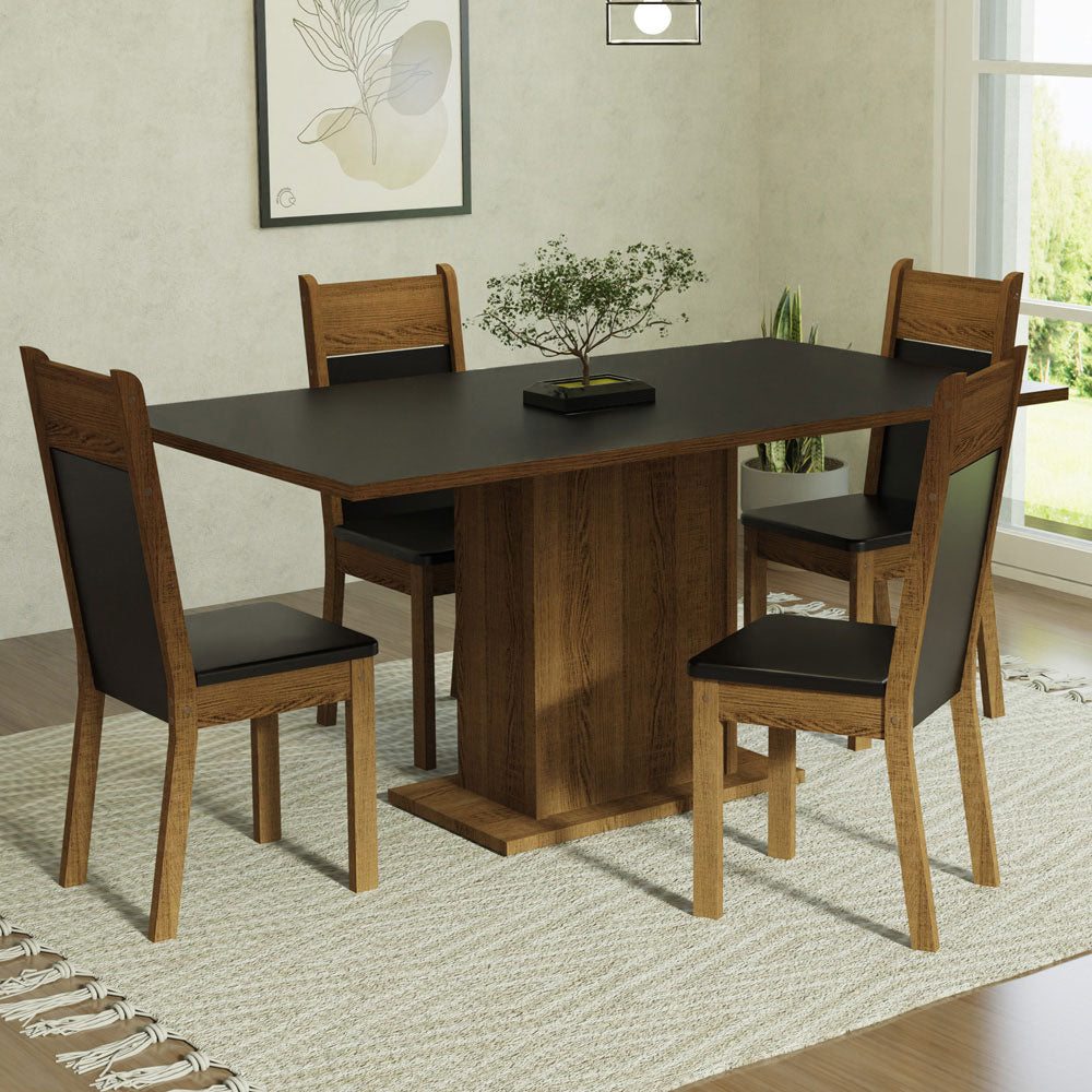 Juego de Comedor Mesa con Tapa de Madera 4 Sillas Negro/Marrón Elisa Madesa