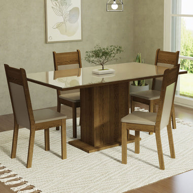 Juego de Comedor con Vidrio Sobrepuesto 4 Sillas Crema/Marrón/Beige Greta Madesa