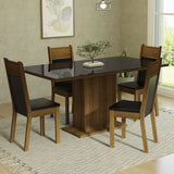 Juego de Comedor Mesa con Tapa de Vidrio 4 Sillas Negro/Marrón Greta Madesa