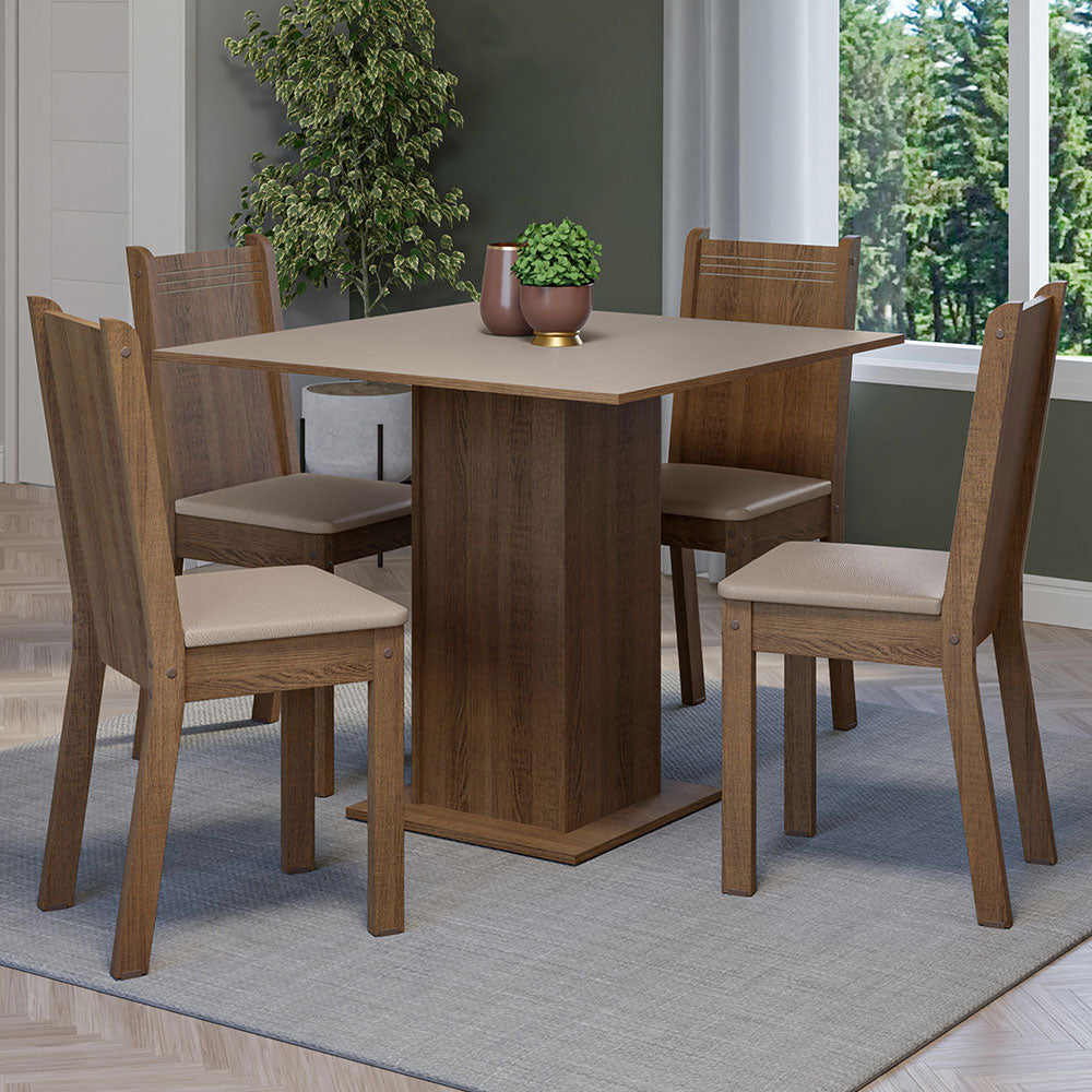 Juego de Comedor Mesa con Tapa de Madera 4 Sillas Marrón/Crema/Sintético Beige Samara Madesa