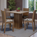 Juego de Comedor Mesa Tapa de Madera 4 Sillas Marrón/Crema/Floral Hibiscos Samara Madesa