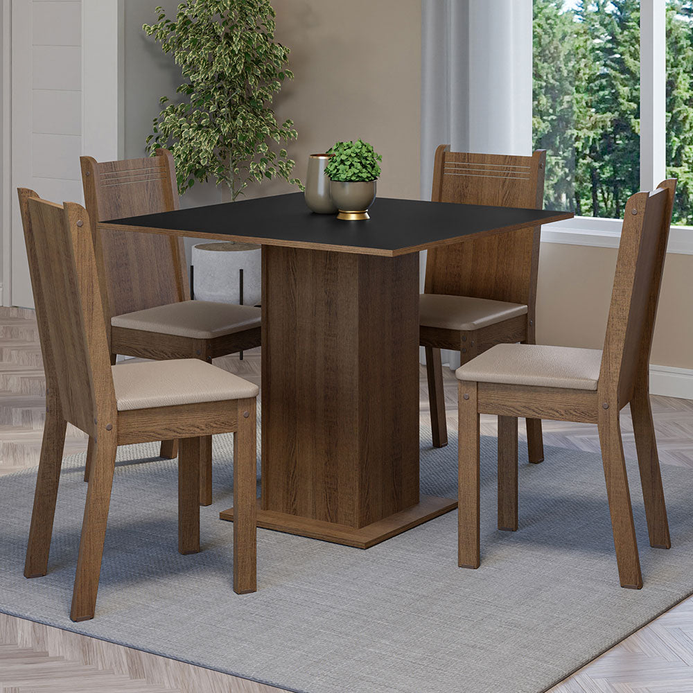 Juego de Comedor Mesa Tapa de Madera 4 Sillas Marrón/Negro/Sintético Beige Samara Madesa