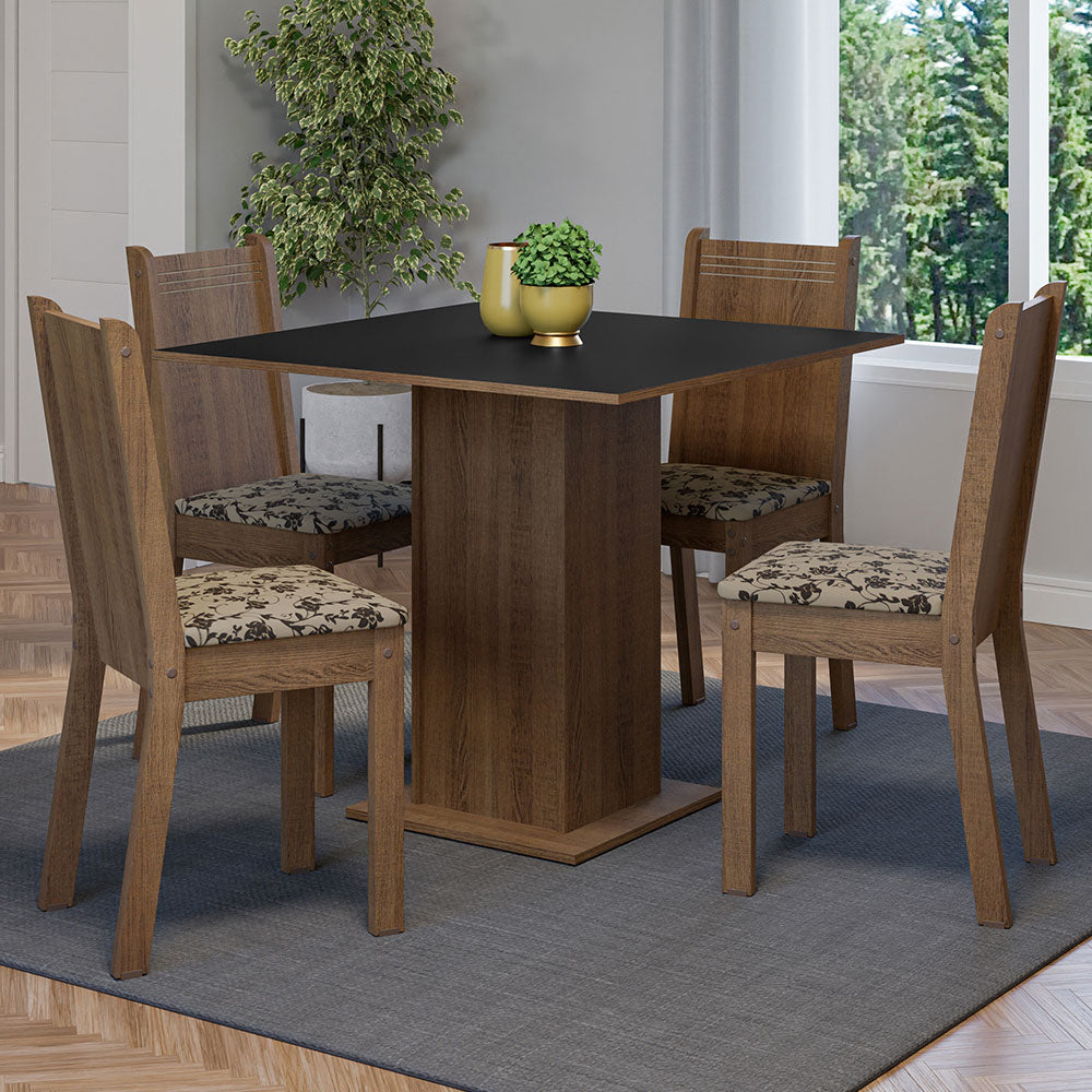 Juego de Comedor Mesa Tapa de Madera 4 Sillas Marrón/Negro/Beige Marrón Samara Madesa