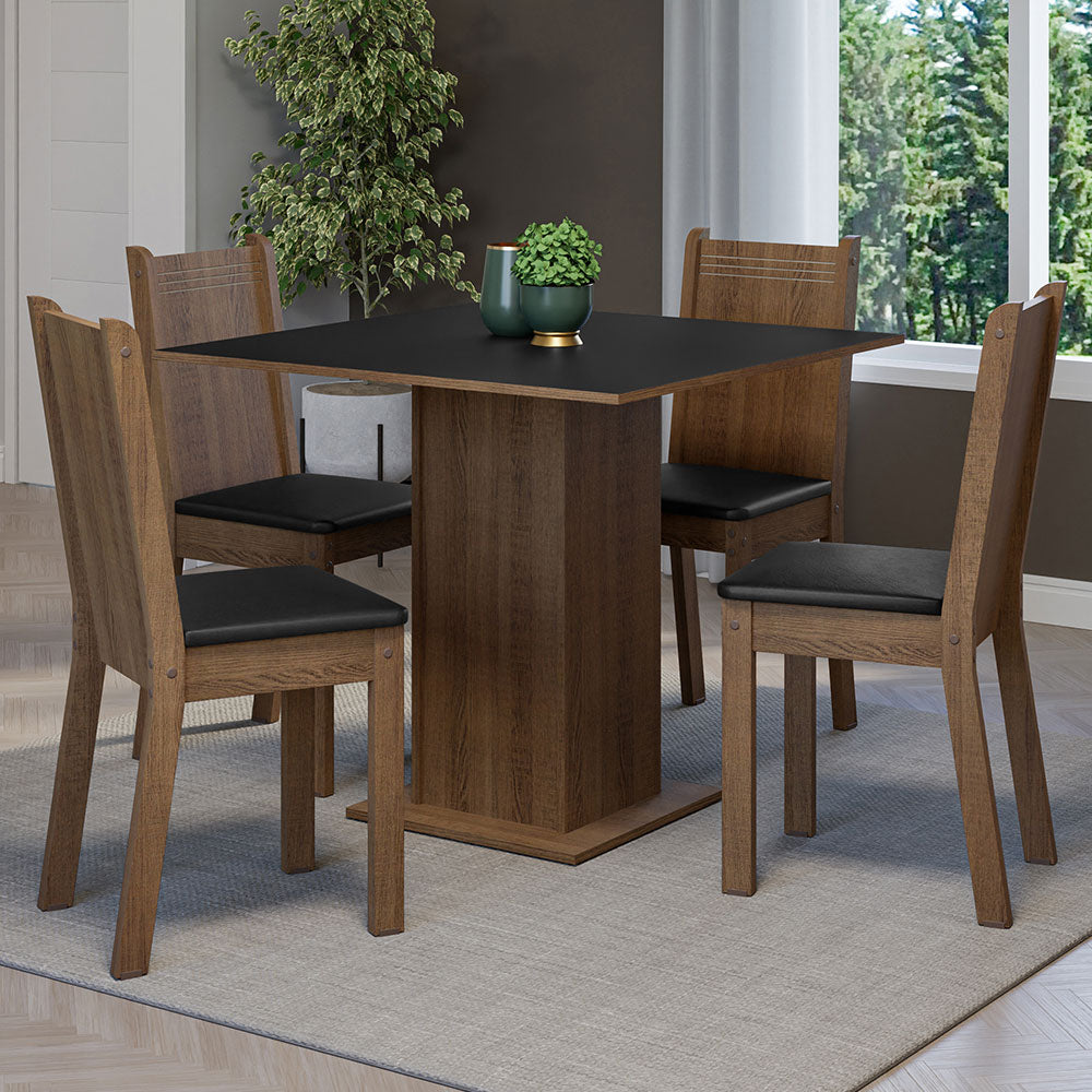 Juego de Comedor Mesa Tapa de Madera 4 Sillas Marrón/Negro Samara Madesa