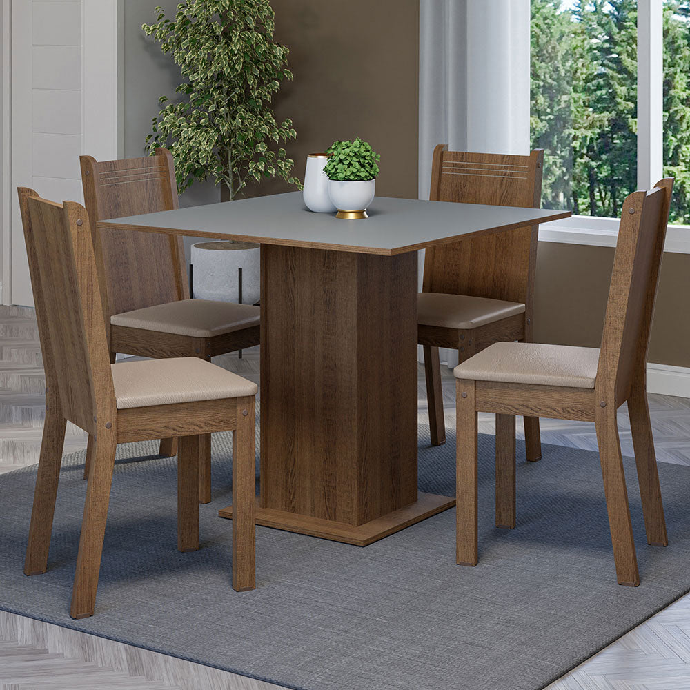 Juego de Comedor Mesa Tapa de Madera 4 Sillas Marrón/Gris/Sintético Beige Samara Madesa