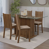 Juego de Comedor Mesa Tapa de Vidrio 4 Sillas Marrón/Sintético Beige España Madesa
