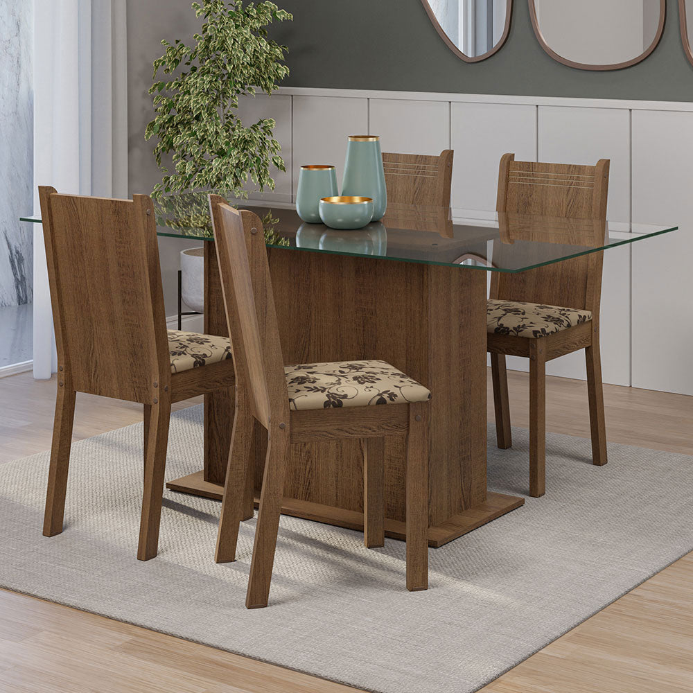 Juego de Comedor Mesa Tapa de Vidrio 4 Sillas Marrón/Beige Marrón España Madesa