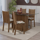 Juego de Comedor Mesa Tapa de Vidrio 4 Sillas Marrón/Floral Hibiscos España Madesa