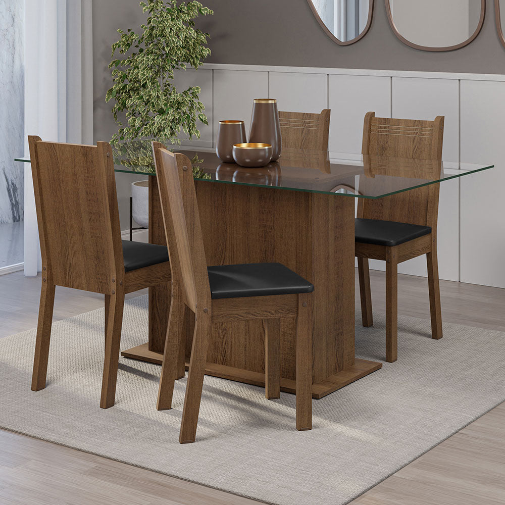 Juego de Comedor Mesa Tapa de Vidrio 4 Sillas Marrón/Negro España Madesa
