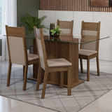 Juego de Comedor Mesa Tapa de Vidrio 4 Sillas Marrón/Crema/Sintético Beige Savana Madesa