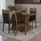 Juego de Comedor Mesa Tapa de Vidrio 4 Sillas Marrón/Negro Savana Madesa