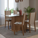 Juego de Comedor Mesa Tapa de Vidrio 4 Sillas Marrón/Crema/Floral Hibiscos Yara Madesa