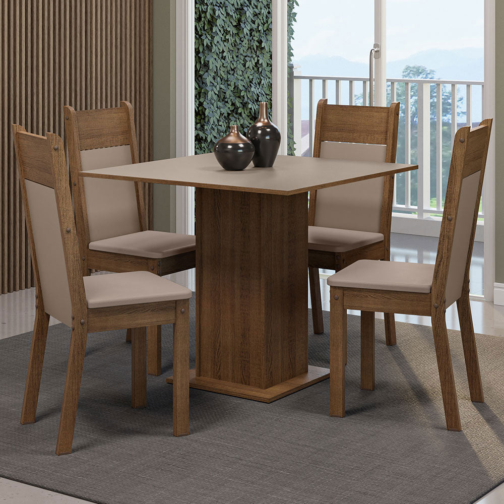 Juego de Comedor Mesa Tapa de Madera 4 Sillas Marrón/Crema/Sintético Beige Claire Madesa
