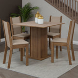Juego de Comedor Mesa Tapa de Madera 4 Sillas Marrón/Crema/Sintético Beige Briana Madesa
