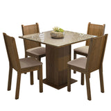 Juego de Comedor Mesa con Tapa de Cristal 4 Sillas Marrón/Crema/Sintético Beige Perla Madesa