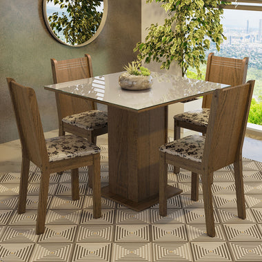Juego de Comedor con Vidrio Sobrepuesto 4 Sillas Marrón/Crema/Beige Perla Madesa