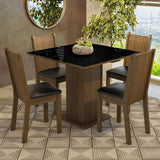 Juego de Comedor Mesa Tapa de Vidrio 4 Sillas Marrón/Negro Perla Madesa