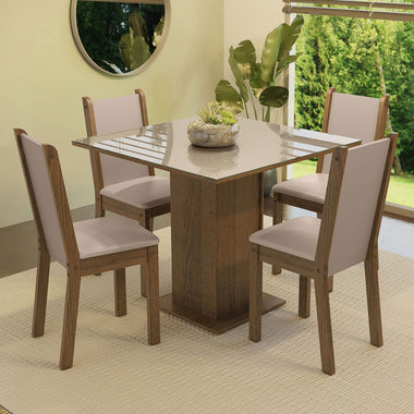 Juego de Comedor con Vidrio Sobrepuesto 4 Sillas Marrón/Crema/Beige Tifani Madesa