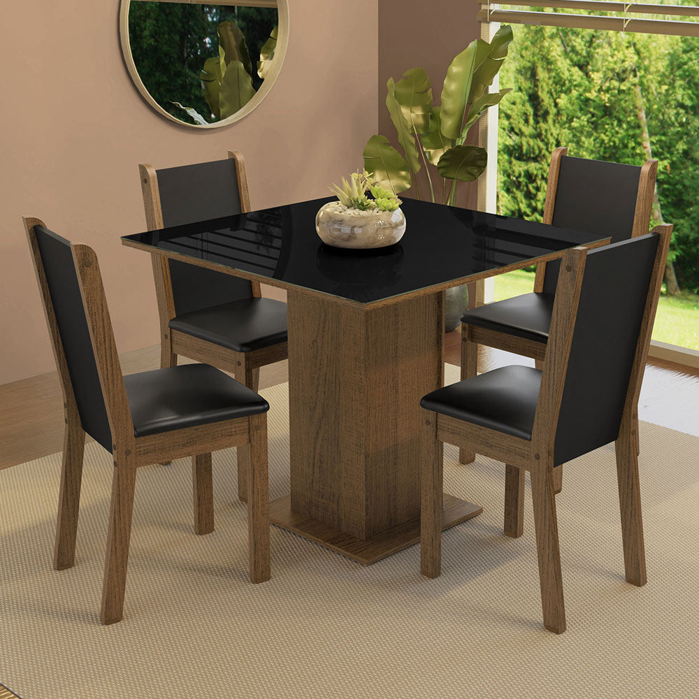 Juego de Comedor Mesa Tapa de Vidrio 4 Sillas Marrón/Negro Tifani Madesa