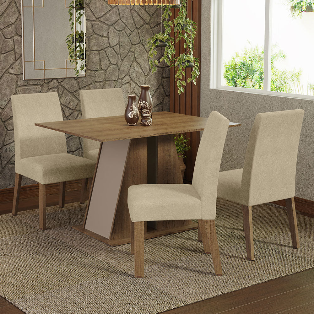 Juego de Comedor Mesa Tapa de Madera 4 Sillas Marrón/Crema/Imperial Agnes Madesa