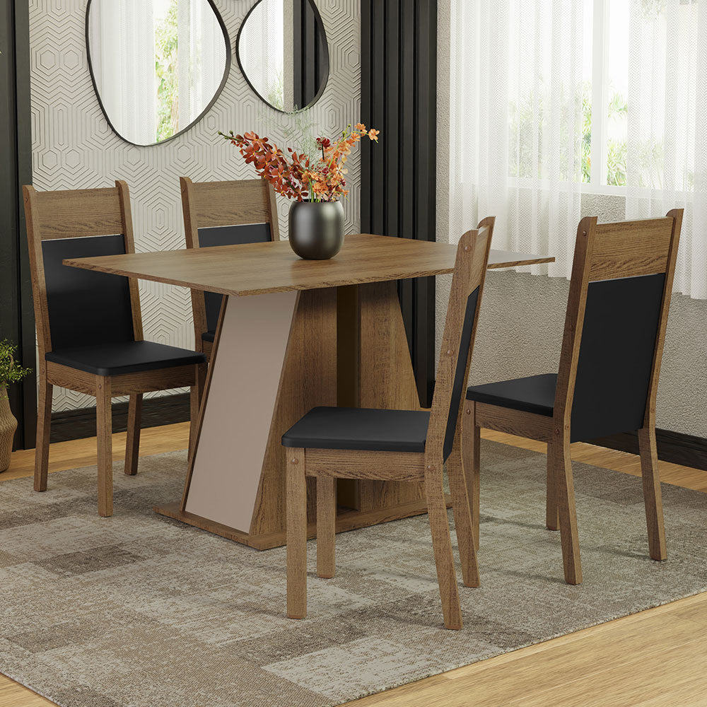 Juego de Comedor Mesa Tapa de Madera 4 Sillas Marrón/Crema/Negro Angel Madesa