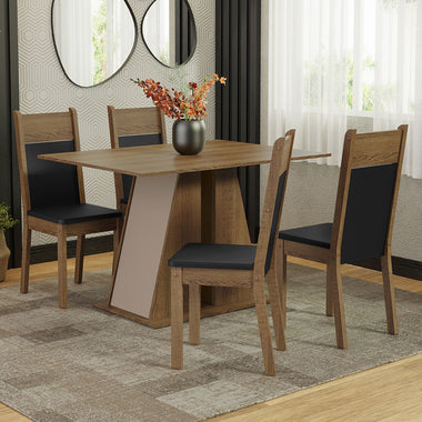 Juego de Comedor 4 Sillas Marrón/Crema/Negro Angel Madesa