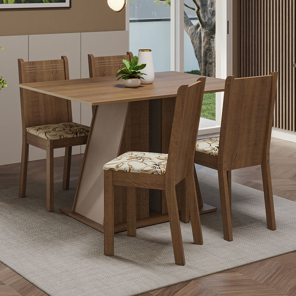 Juego de Comedor Mesa Tapa de Madera 4 Sillas Marrón/Crema/Lírio Beige Marilyn Madesa